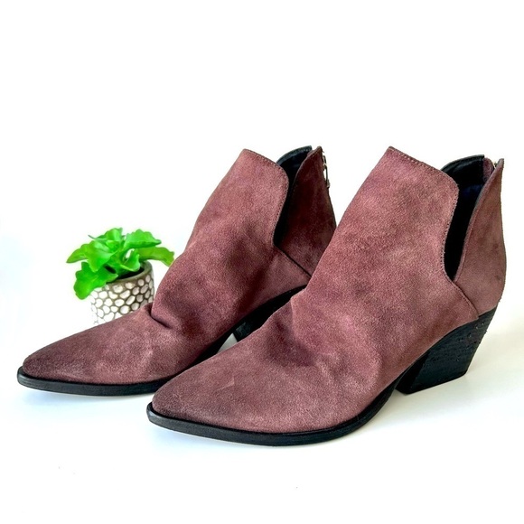 Golo Suede Tucson Ankle Boots Purple Eggplant Block Heel Western Back Zip Size 8 - Picture 4 of 13